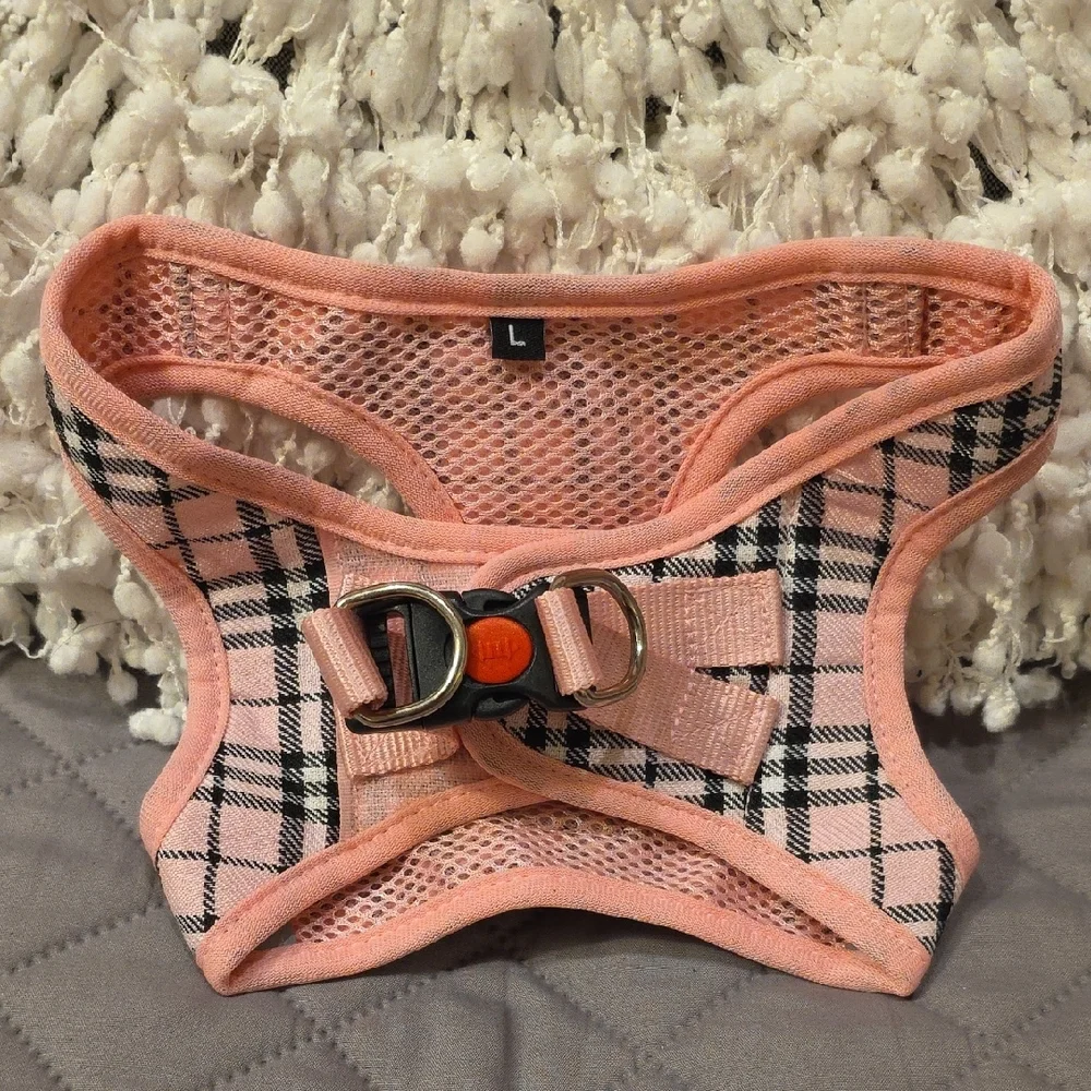Matilor Step-In Pink Plaid Pet Harness and Leash Set